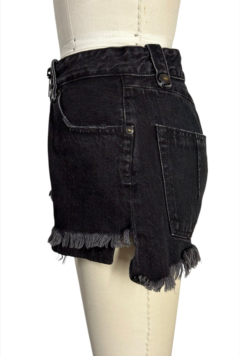 Pre-Loved Unravel Project Black Distressed Denim Shorts | Made in