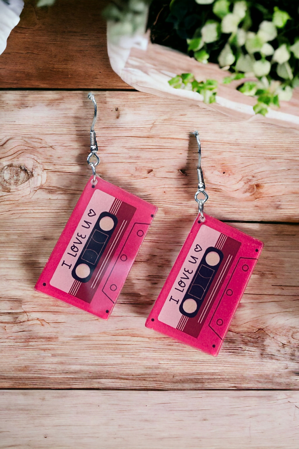 "I Love You" Written Acrylic Cassette Earrings
