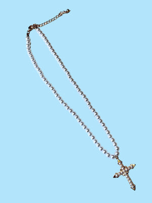 Juliana Faux Pearls & Cross Pendant Necklace