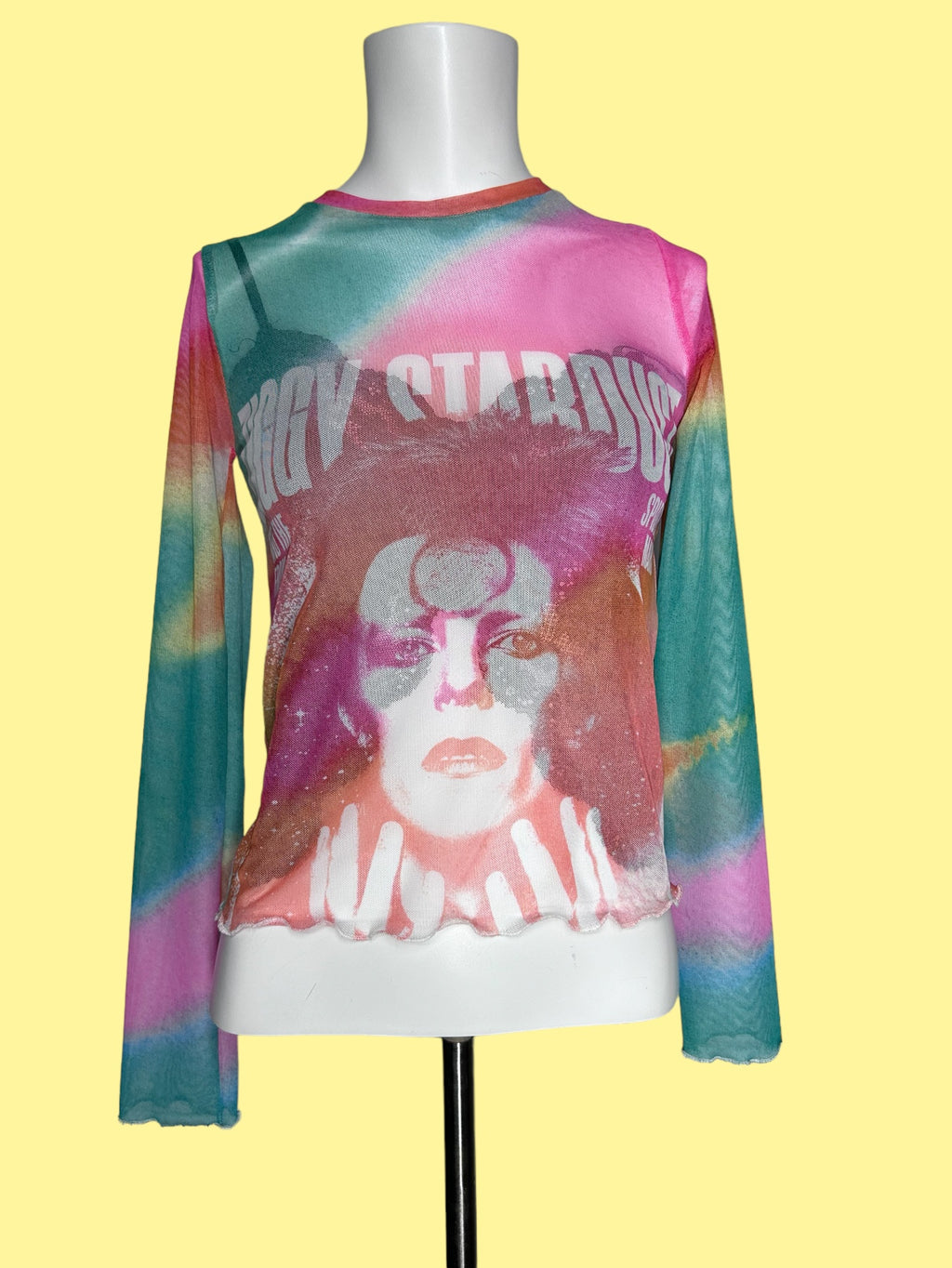 David Bowie Ziggy Stardust Print Mesh Top