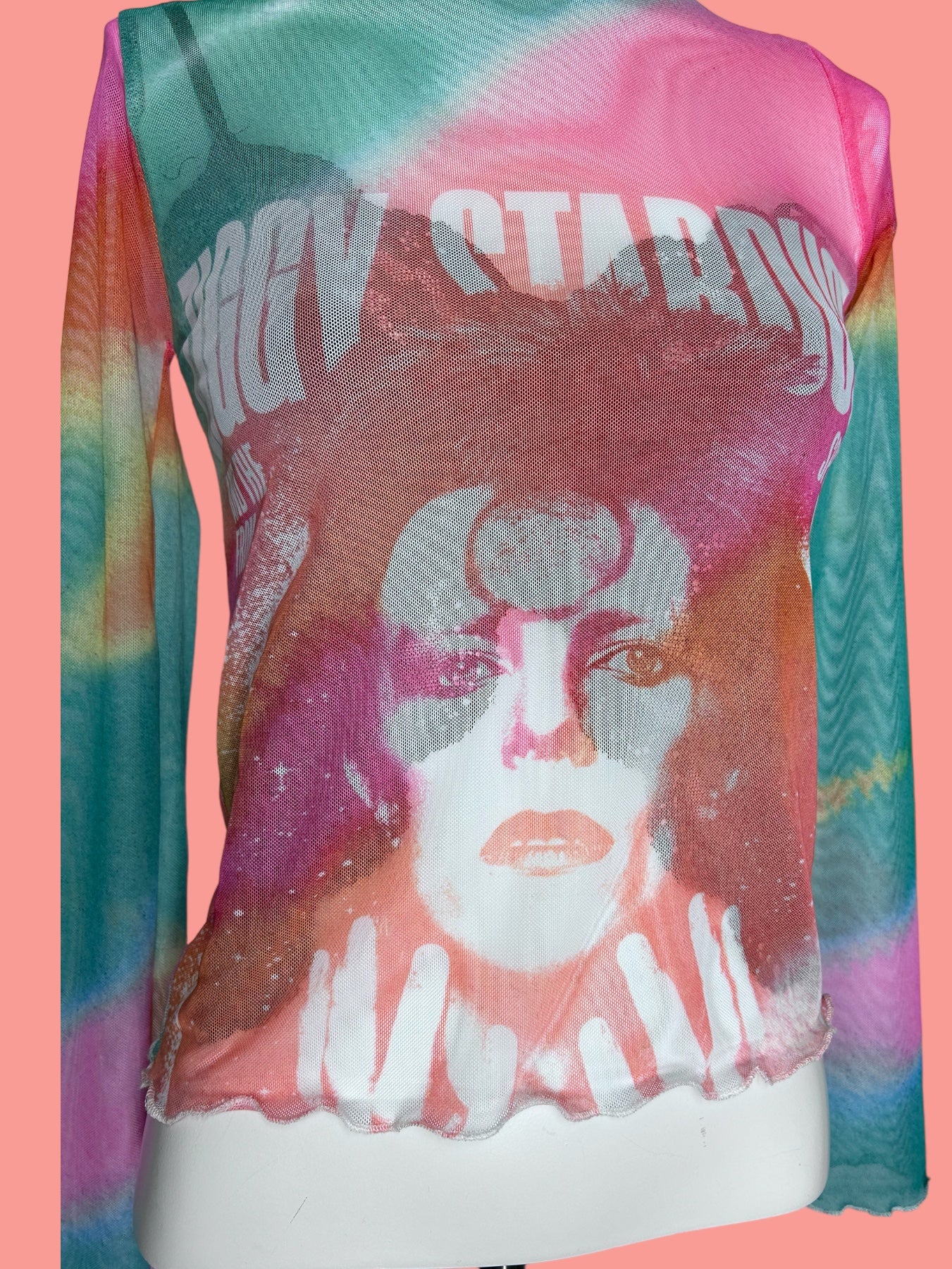 David Bowie Ziggy Stardust Print Mesh Top