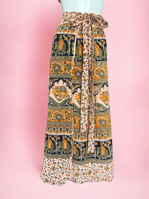Pre-Owned - Gina Elephant & Flowers pattern Gauze Wrap Maxi Skirt