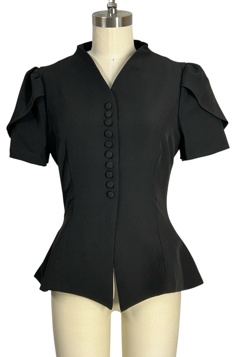 Tulip Overlay Peplum Top | Structured Neoprene Button-Down