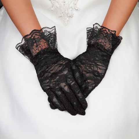 Kelley Ruffle Cuff Floral Patterned Lace Short Gloves