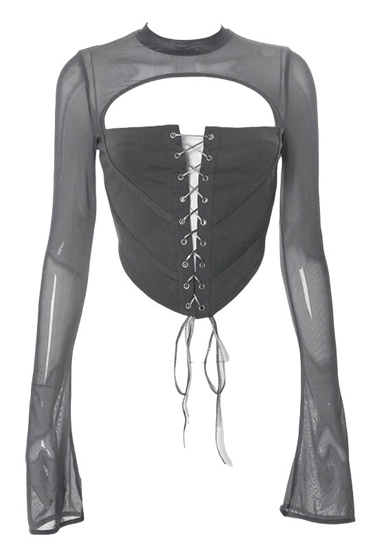 Long Sleeve Mesh Sheer Lace Splicing Bodysuit – Christo's Closet