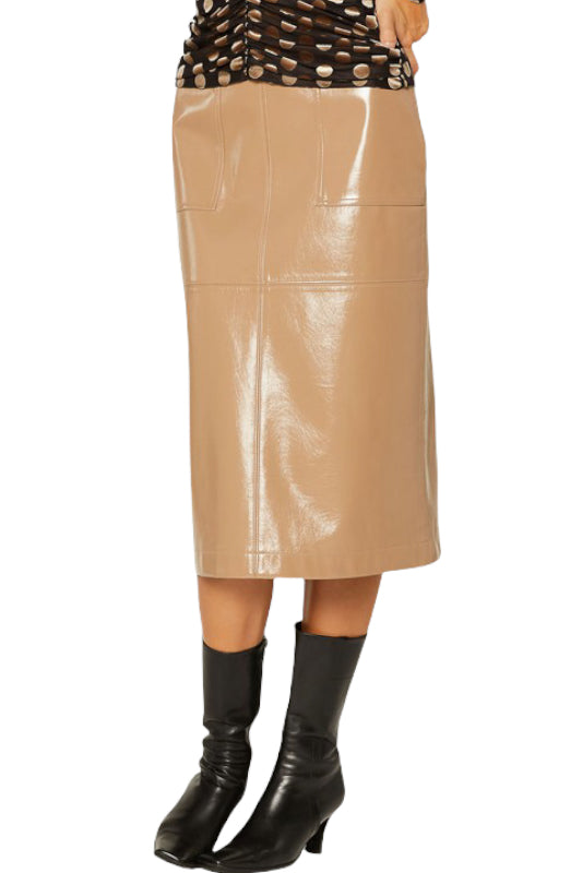 Cecelia Vegan Patent Leather Midi Skirt