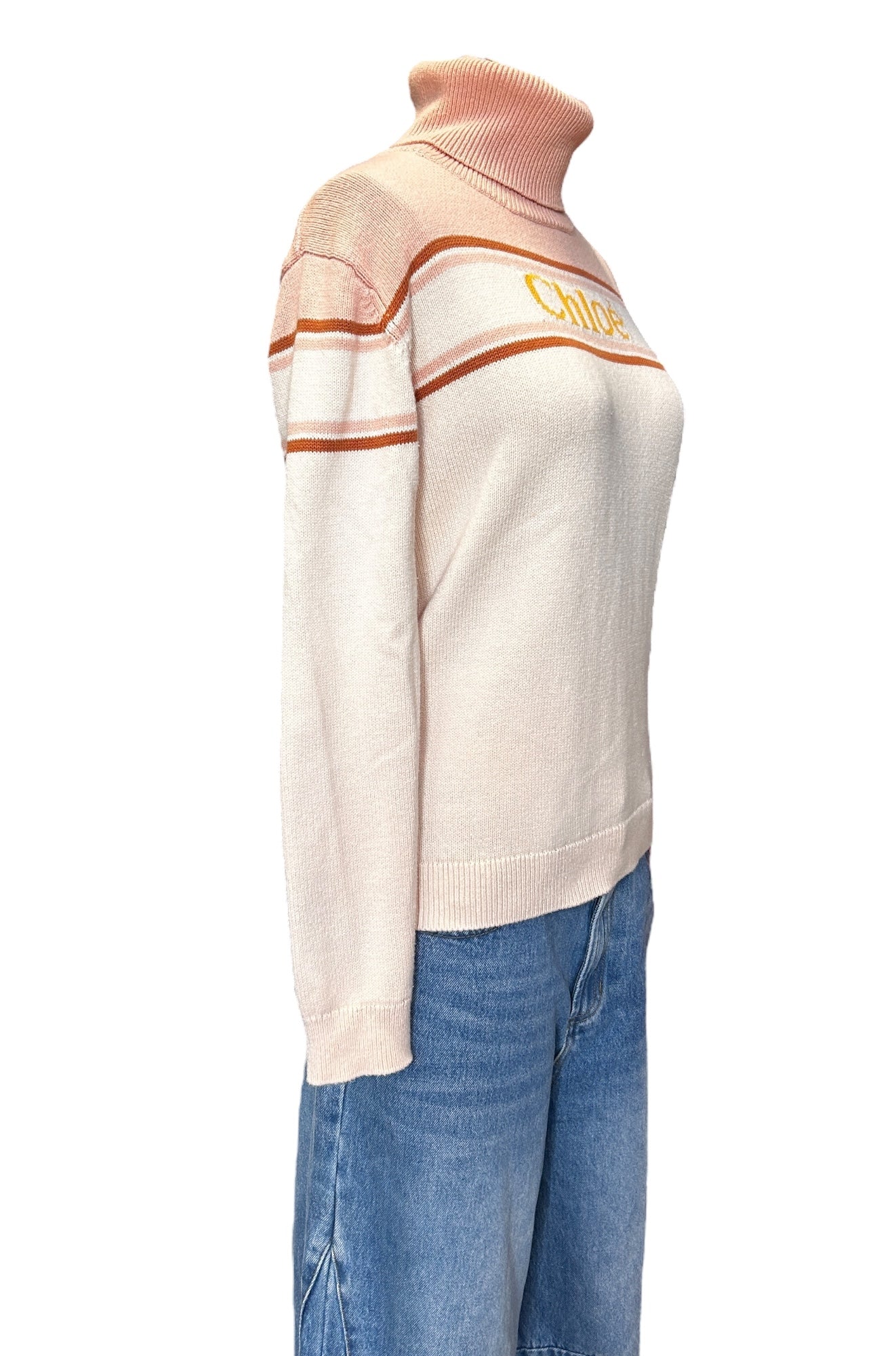 Pre-Owned Chloé Two-Tone Logo Turtleneck Sweater