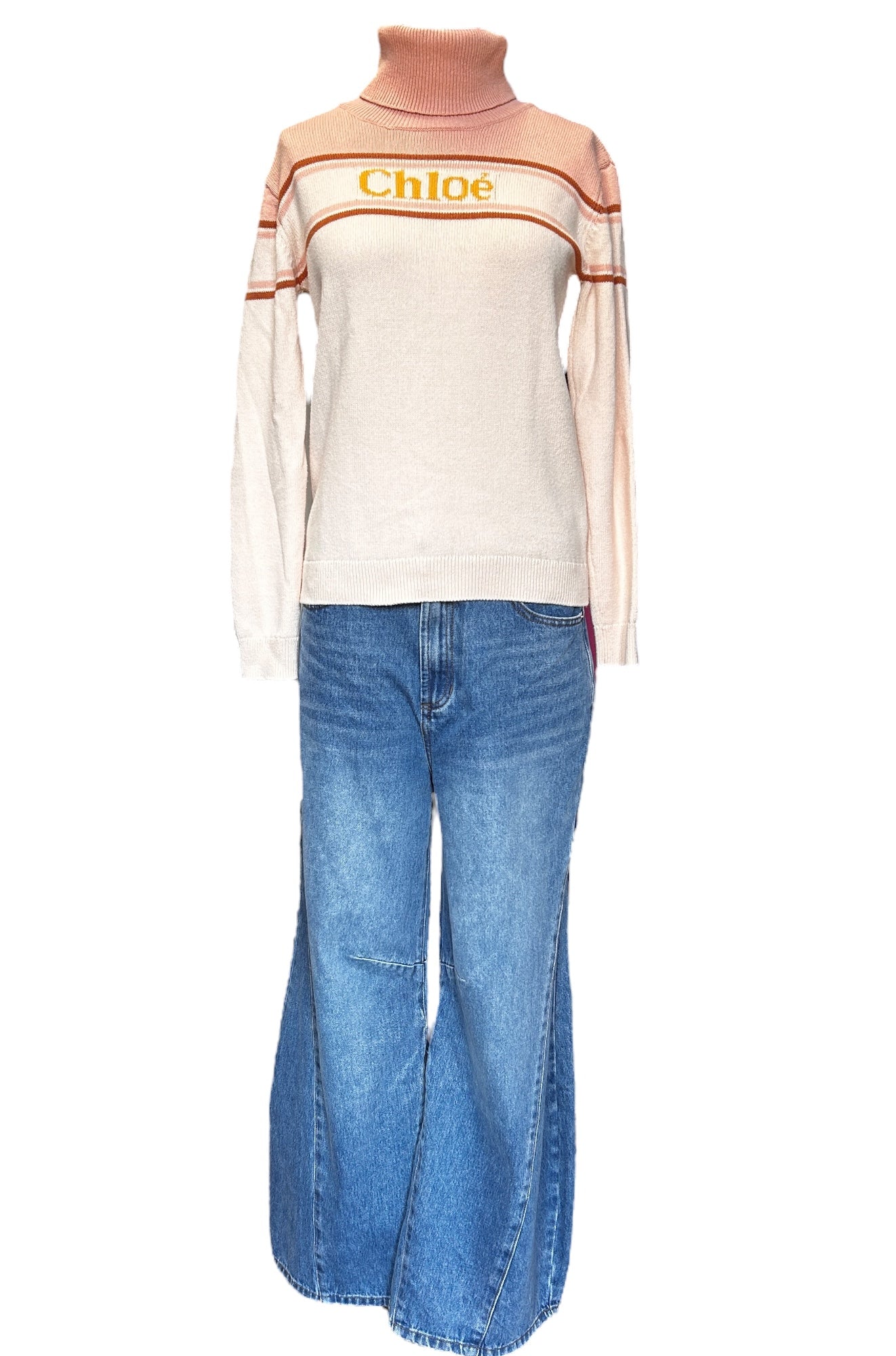 Pre-Owned Chloé Two-Tone Logo Turtleneck Sweater