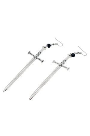 Sword & Black Bead Pendant Earrings
