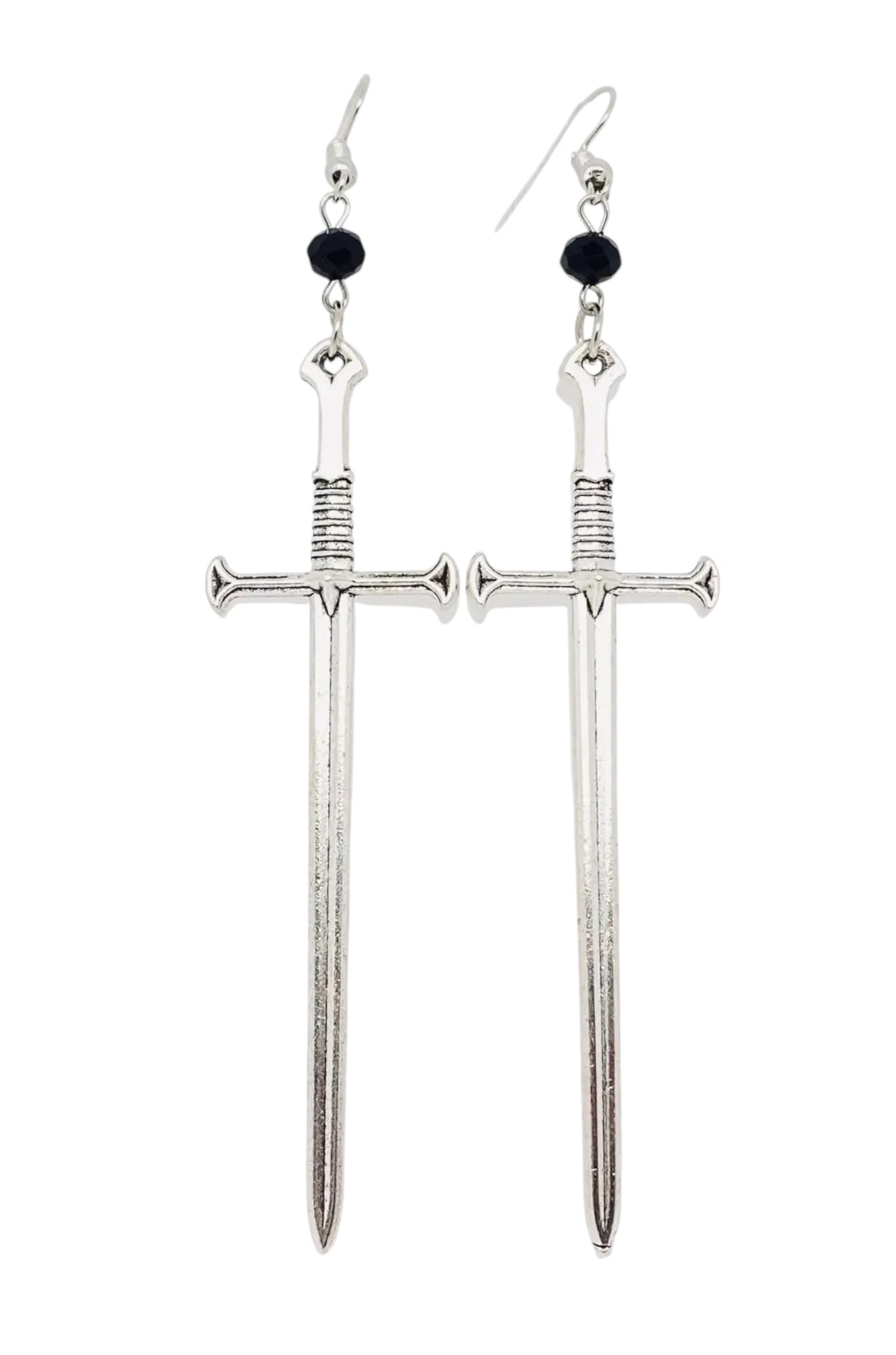 Sword & Black Bead Pendant Earrings