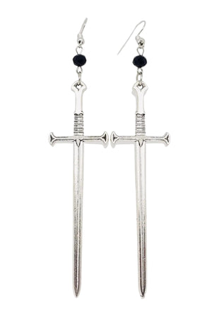 Sword & Black Bead Pendant Earrings
