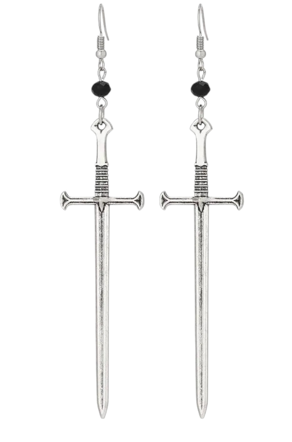 Sword & Black Bead Pendant Earrings