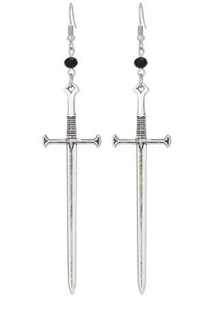 Sword & Black Bead Pendant Earrings