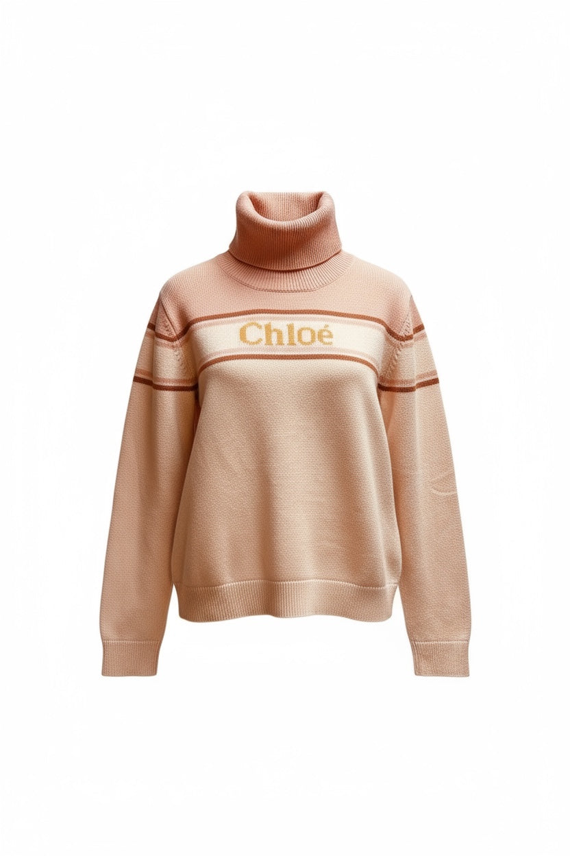 Pre-Owned Chloé Two-Tone Logo Turtleneck Sweater