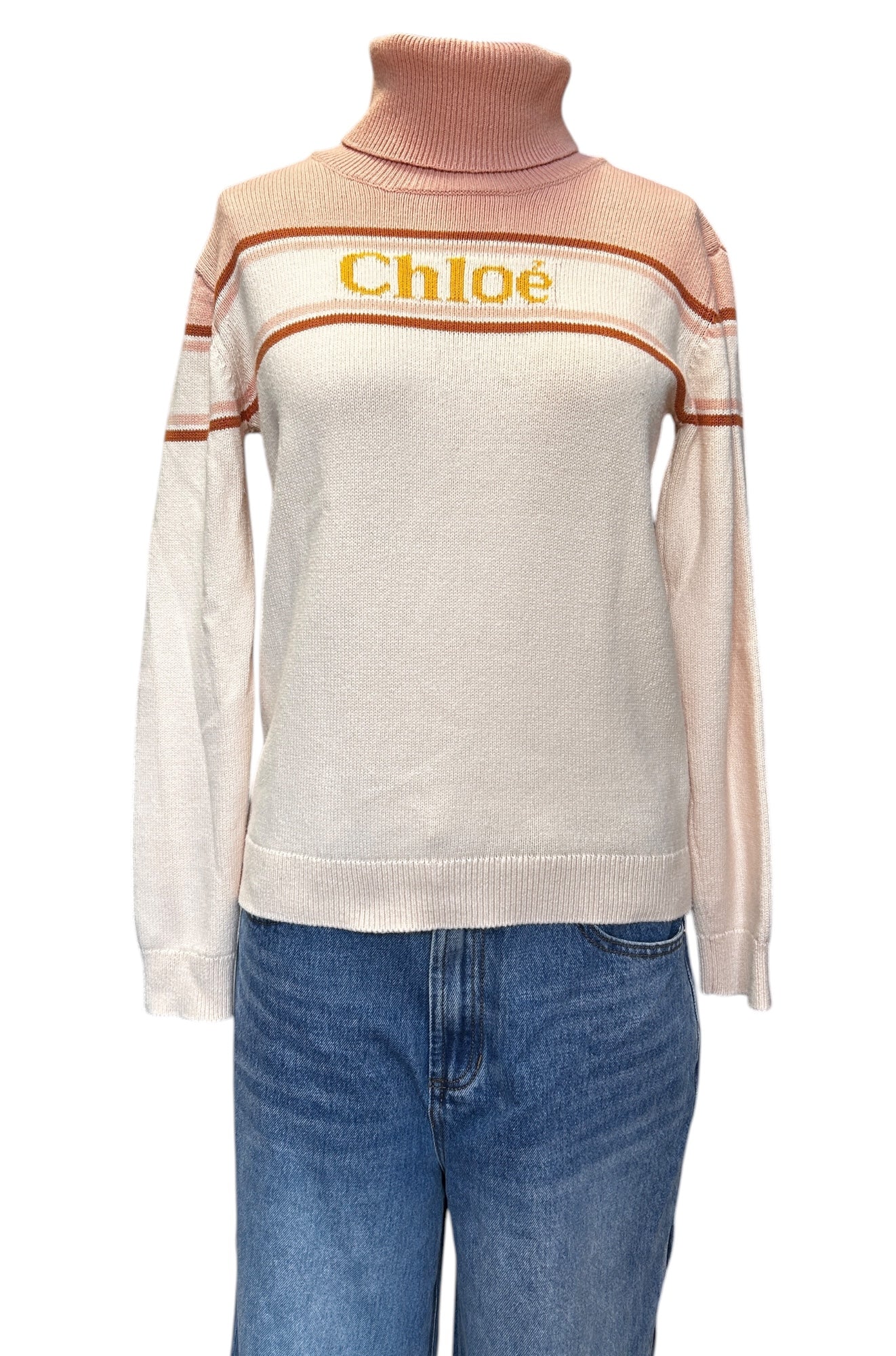 Pre-Owned Chloé Two-Tone Logo Turtleneck Sweater
