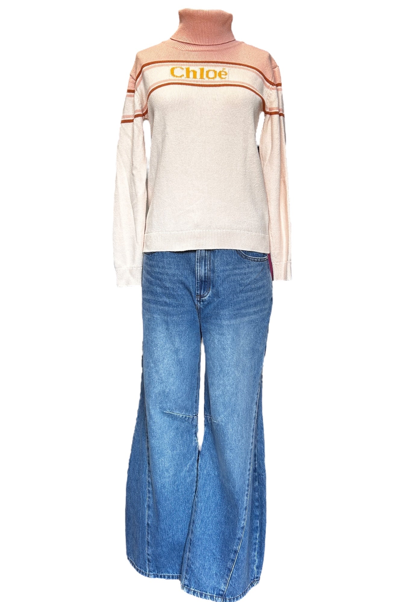 Pre-Owned Chloé Two-Tone Logo Turtleneck Sweater