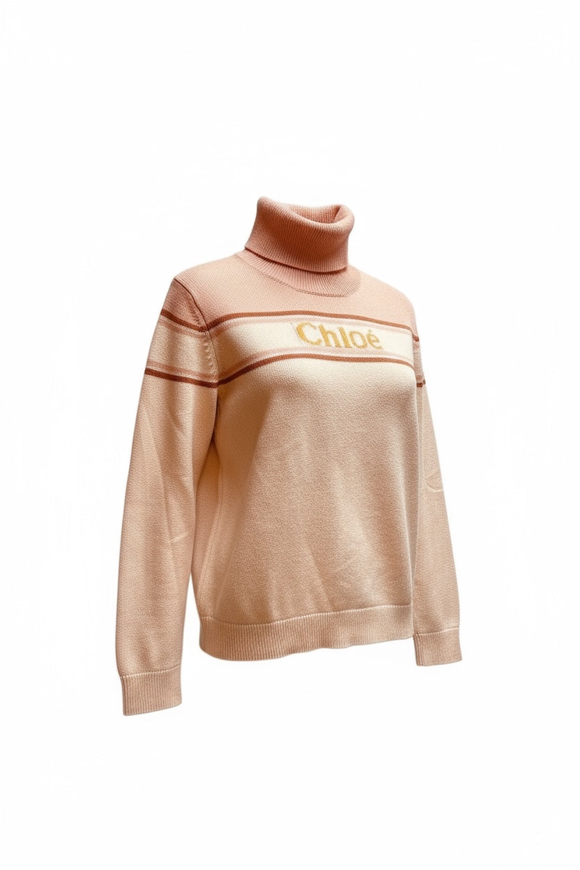 Pre-Owned Chloé Two-Tone Logo Turtleneck Sweater