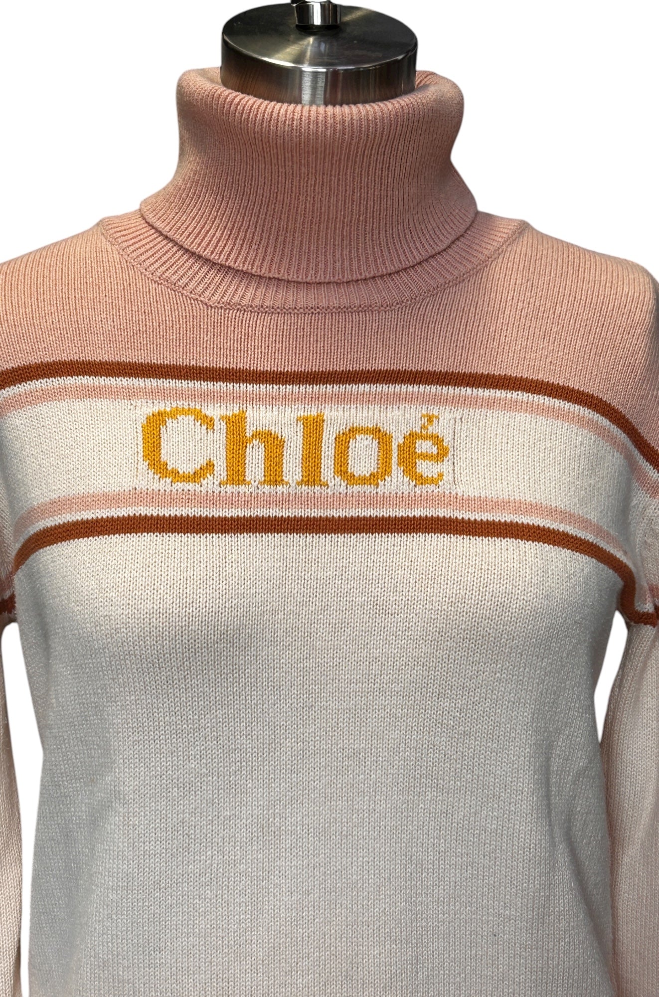 Pre-Owned Chloé Two-Tone Logo Turtleneck Sweater