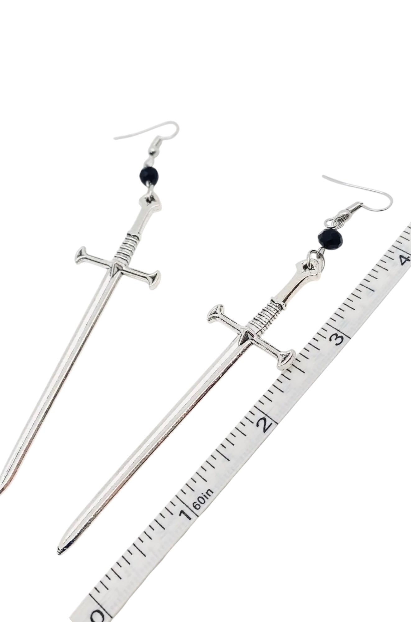 Sword & Black Bead Pendant Earrings