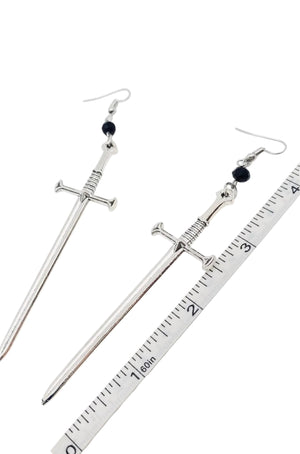 Sword & Black Bead Pendant Earrings