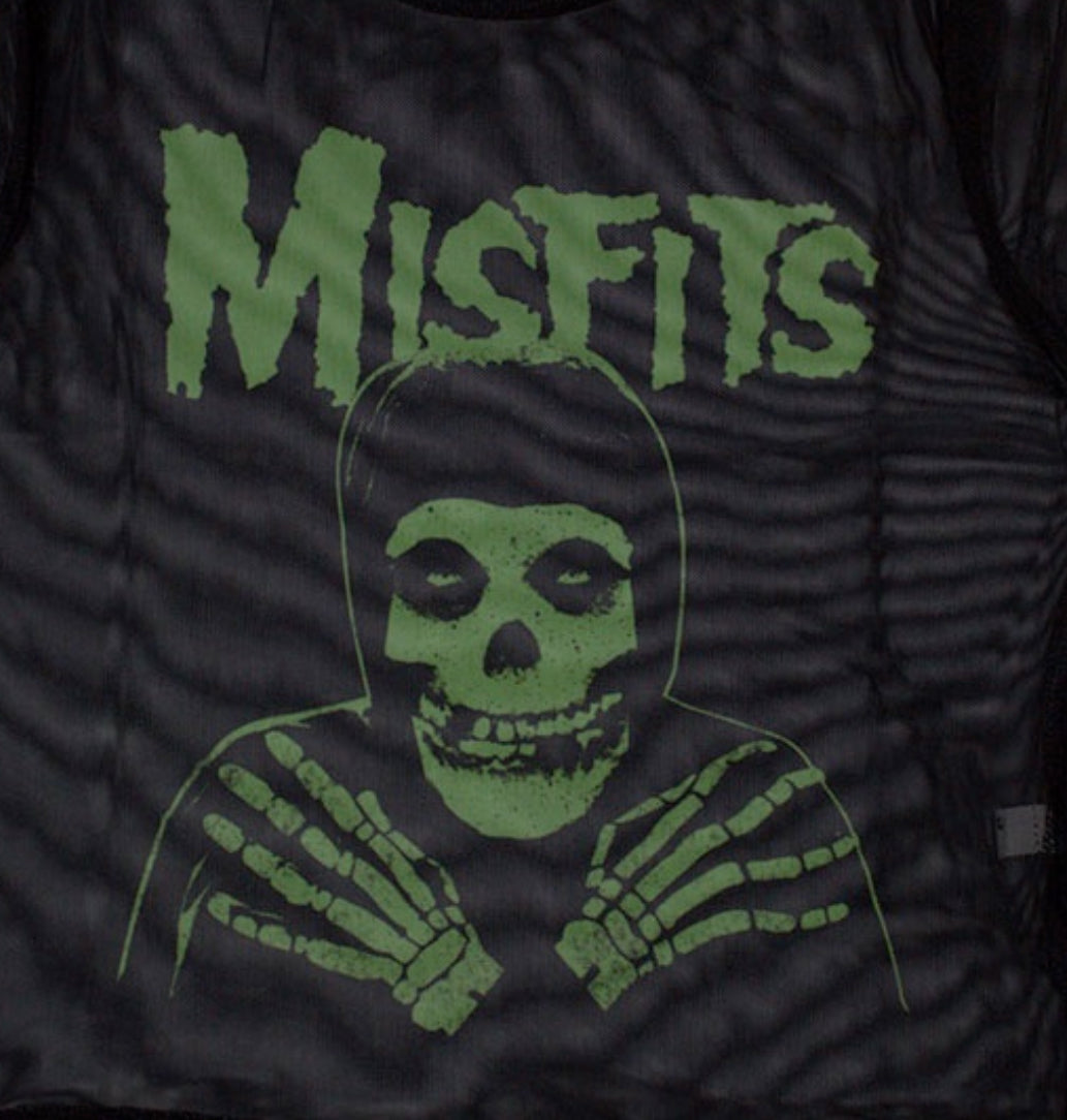 The Misfits Green Hands Print Mesh Cropped Top