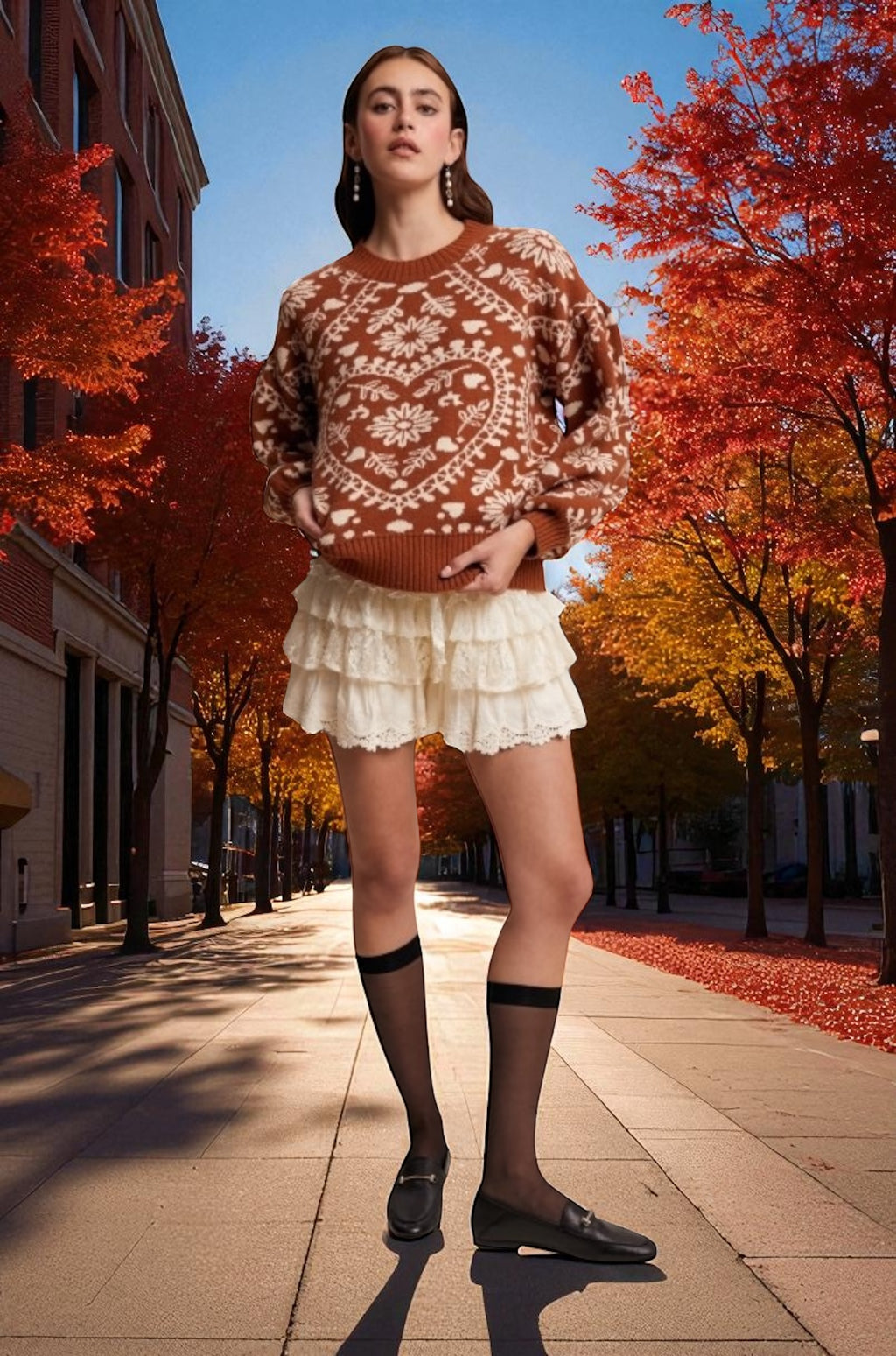 Delfina Heart Jacquard Knit Sweater