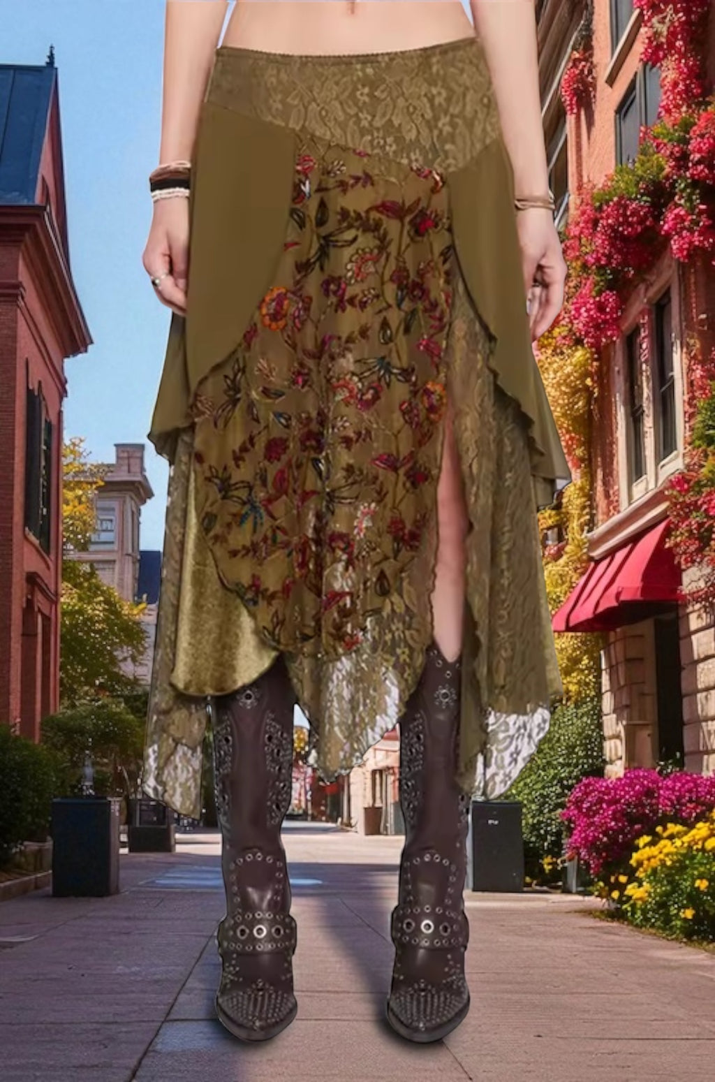 Eugenia Asymmetrical Hem Mixed And Match Skirt