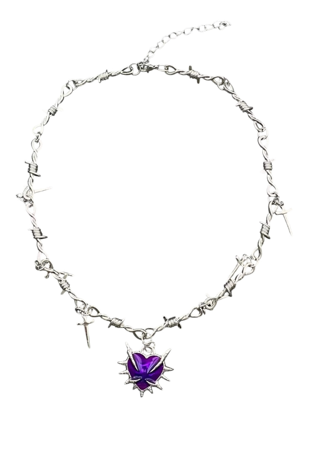 Gothic Purple Thorns Heart Dagger Charm Necklace