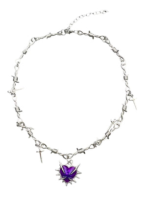 Gothic Purple Thorns Heart Dagger Charm Necklace