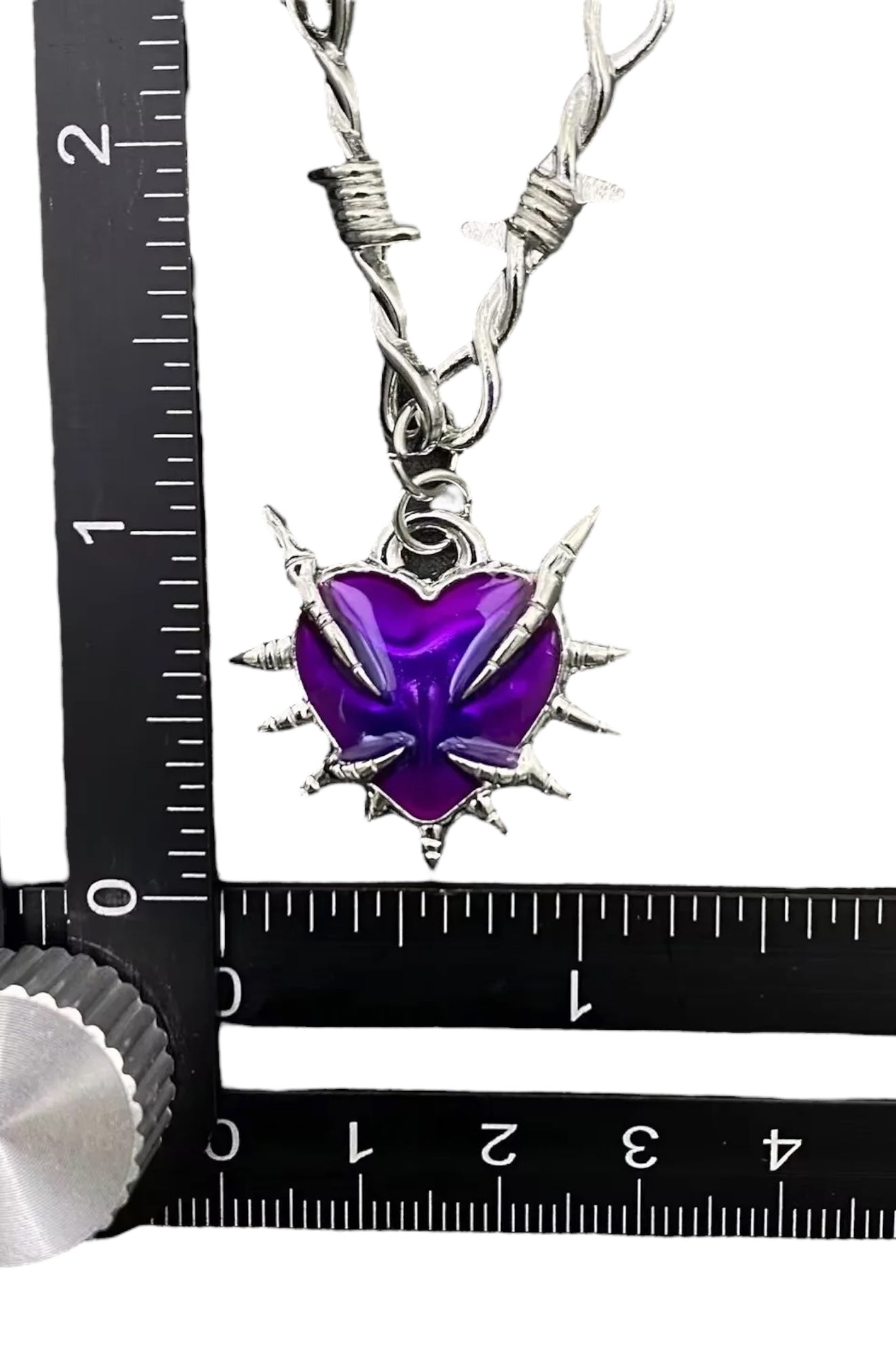 Gothic Purple Thorns Heart Dagger Charm Necklace