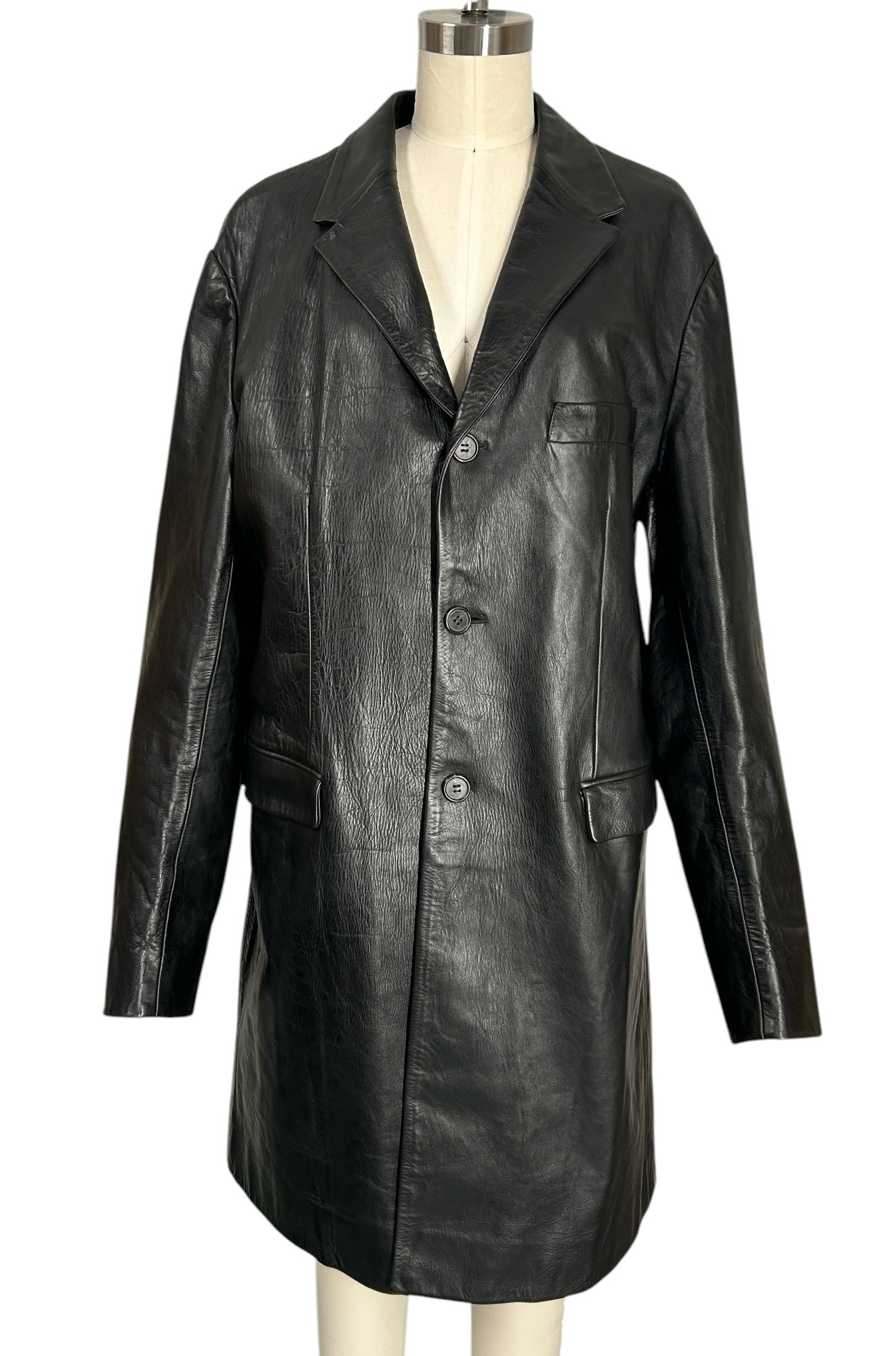 Neil Barrett Buffalo Leather Mid-Length Coat Made in Italy