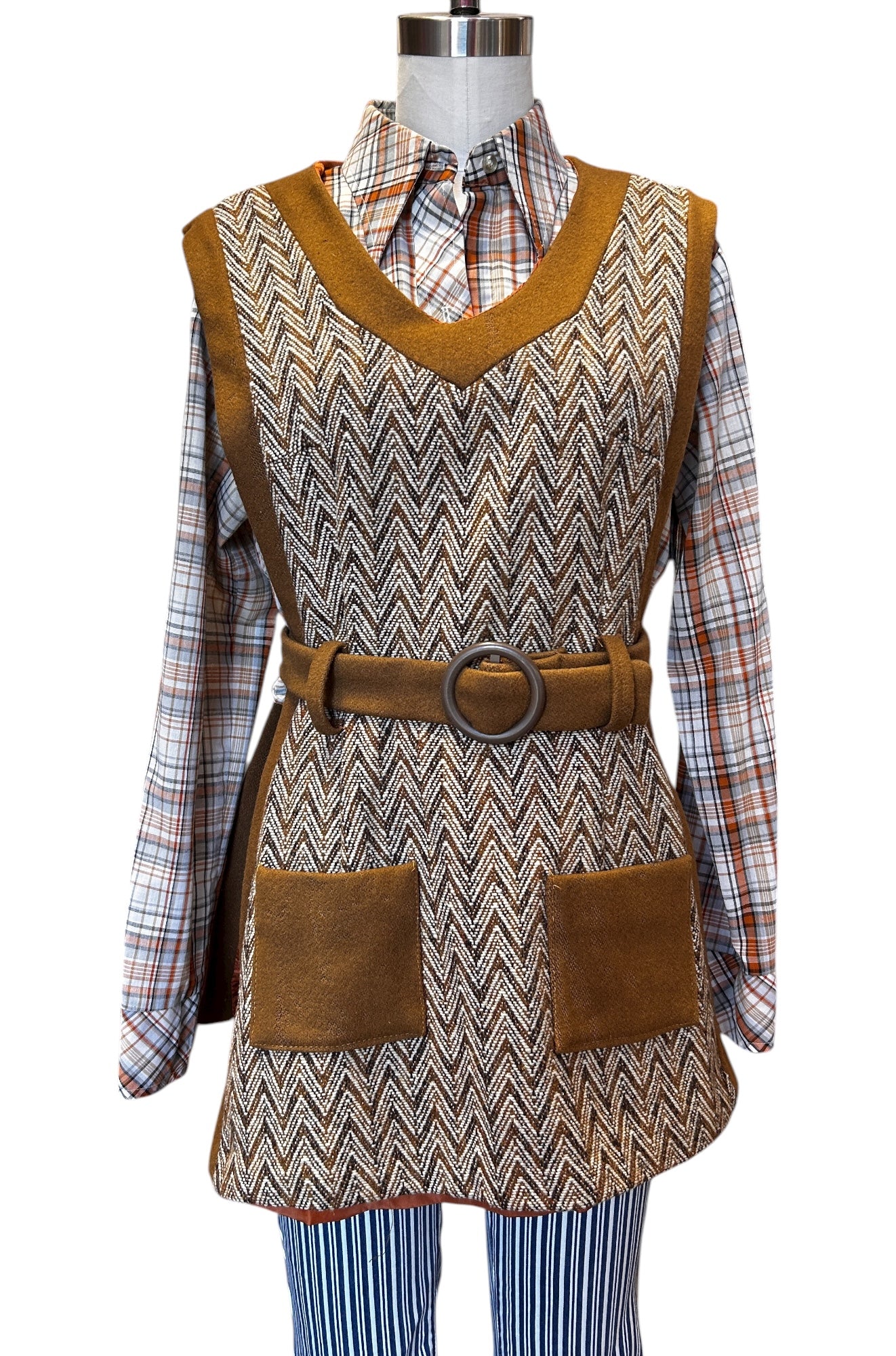 Vintage - 1970’s Chevron Wool Poncho Vest