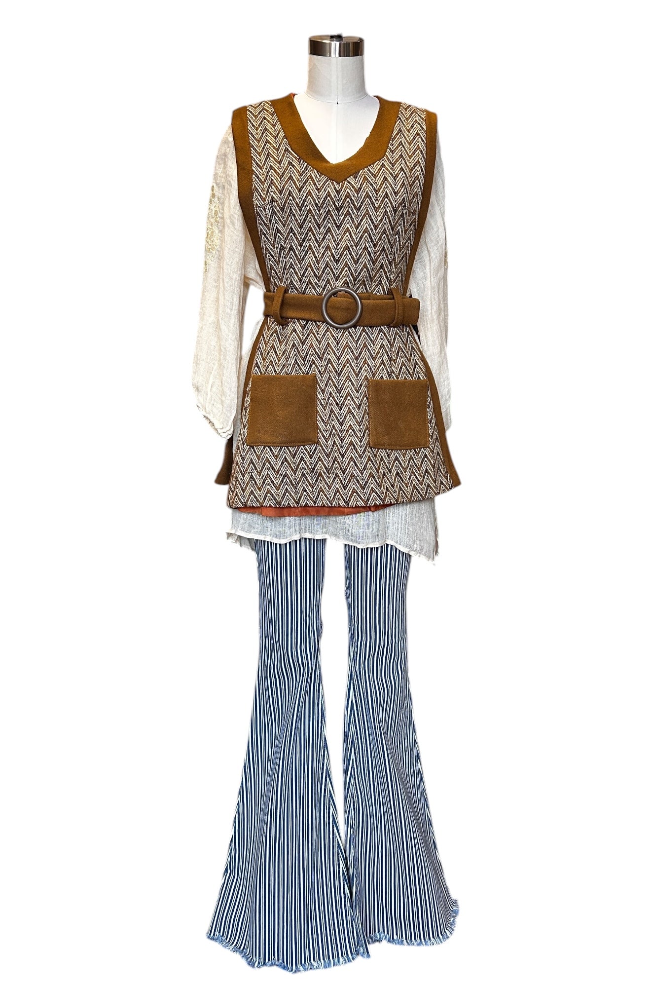 Vintage - 1970’s Chevron Wool Poncho Vest