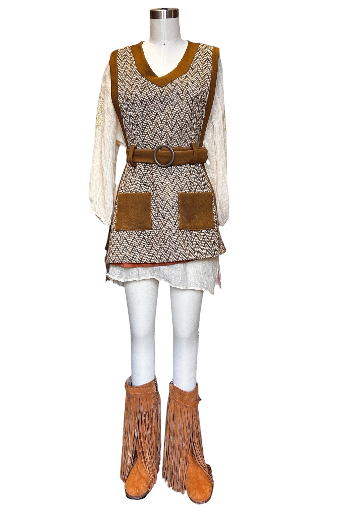 Vintage - 1970’s Chevron Wool Poncho Vest