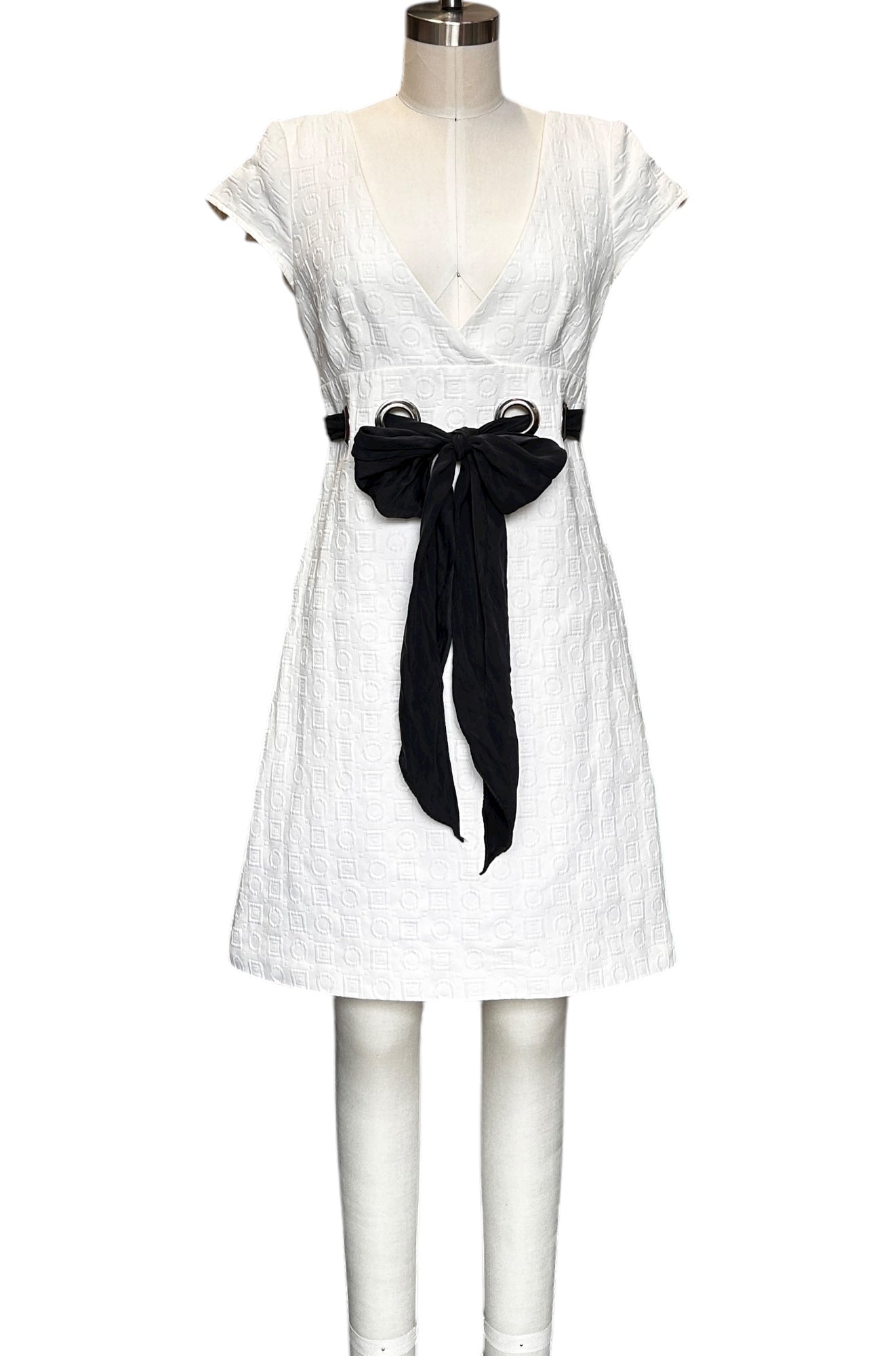 Pre-owned - Chloé - Square-and-Circle Jacquard With Big Grommets & Sash Dress