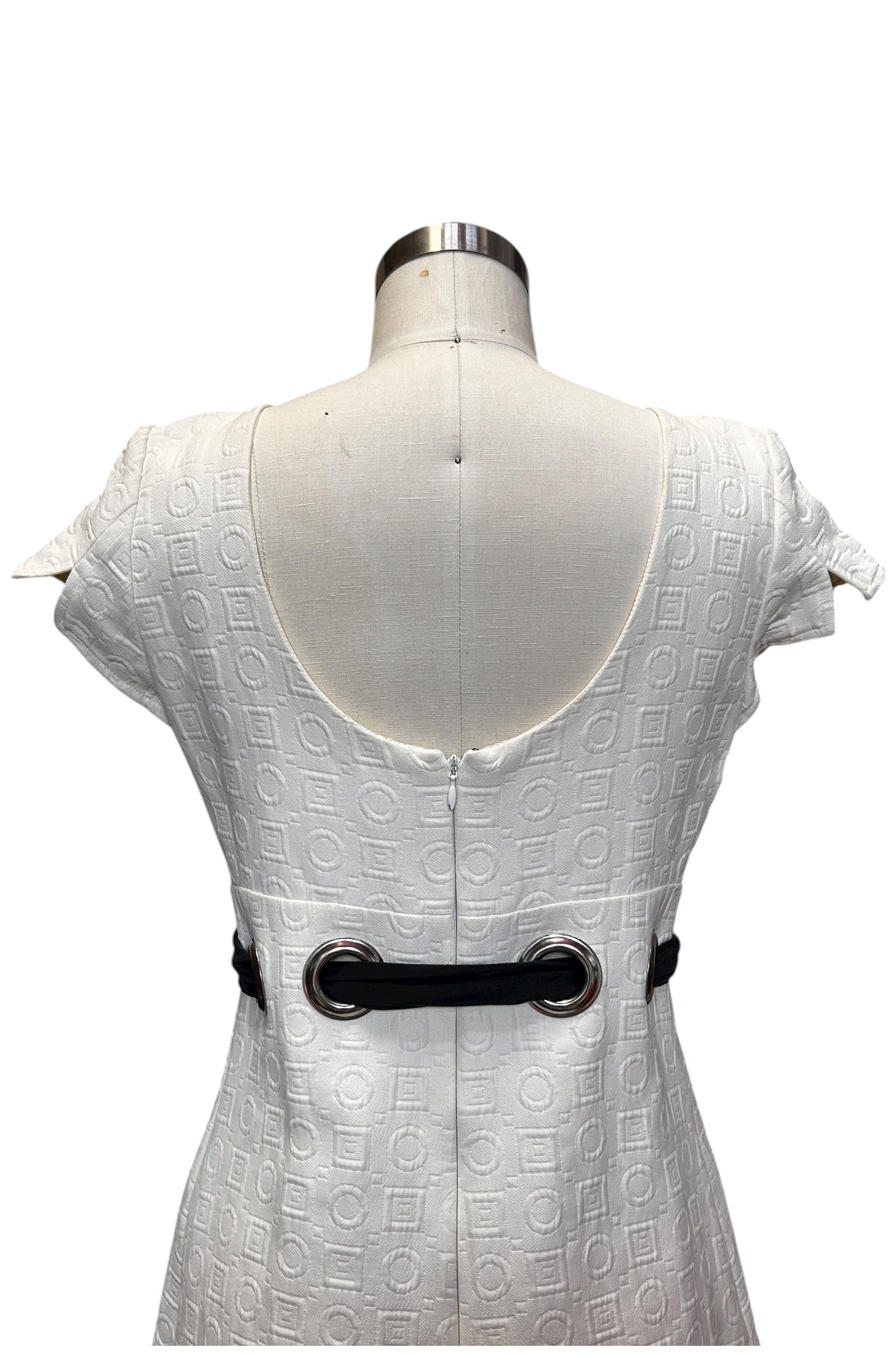 Pre-owned - Chloé - Square-and-Circle Jacquard With Big Grommets & Sash Dress