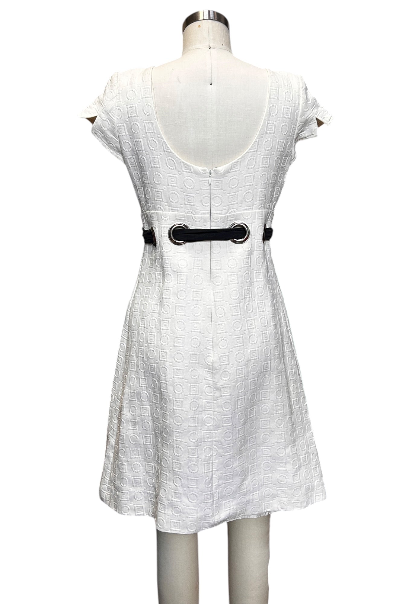 Pre-owned - Chloé - Square-and-Circle Jacquard With Big Grommets & Sash Dress