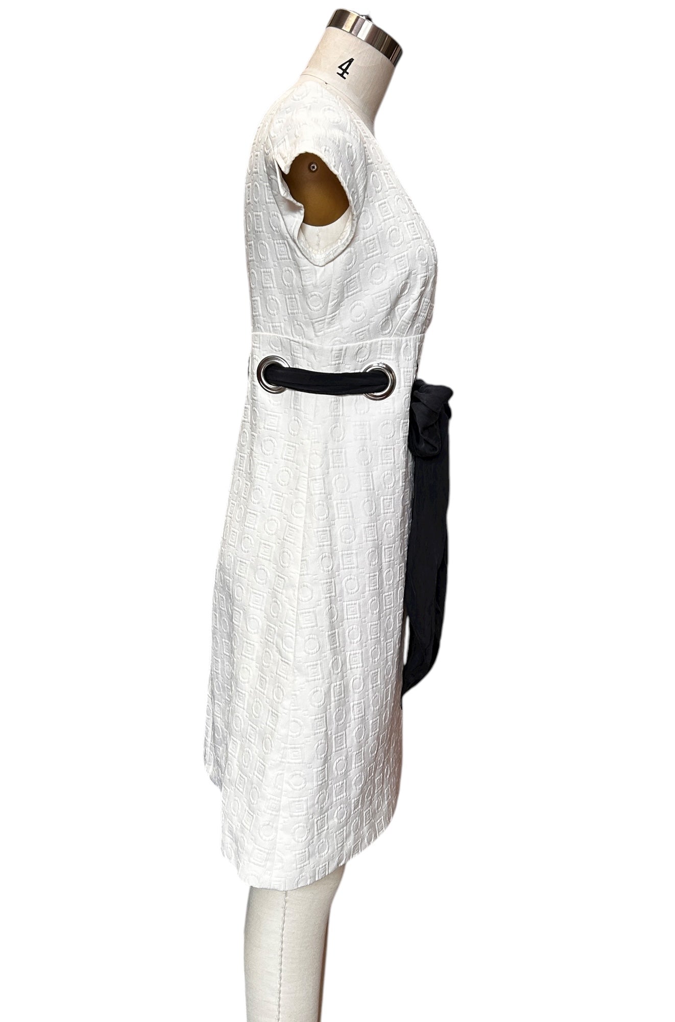 Pre-owned - Chloé - Square-and-Circle Jacquard With Big Grommets & Sash Dress