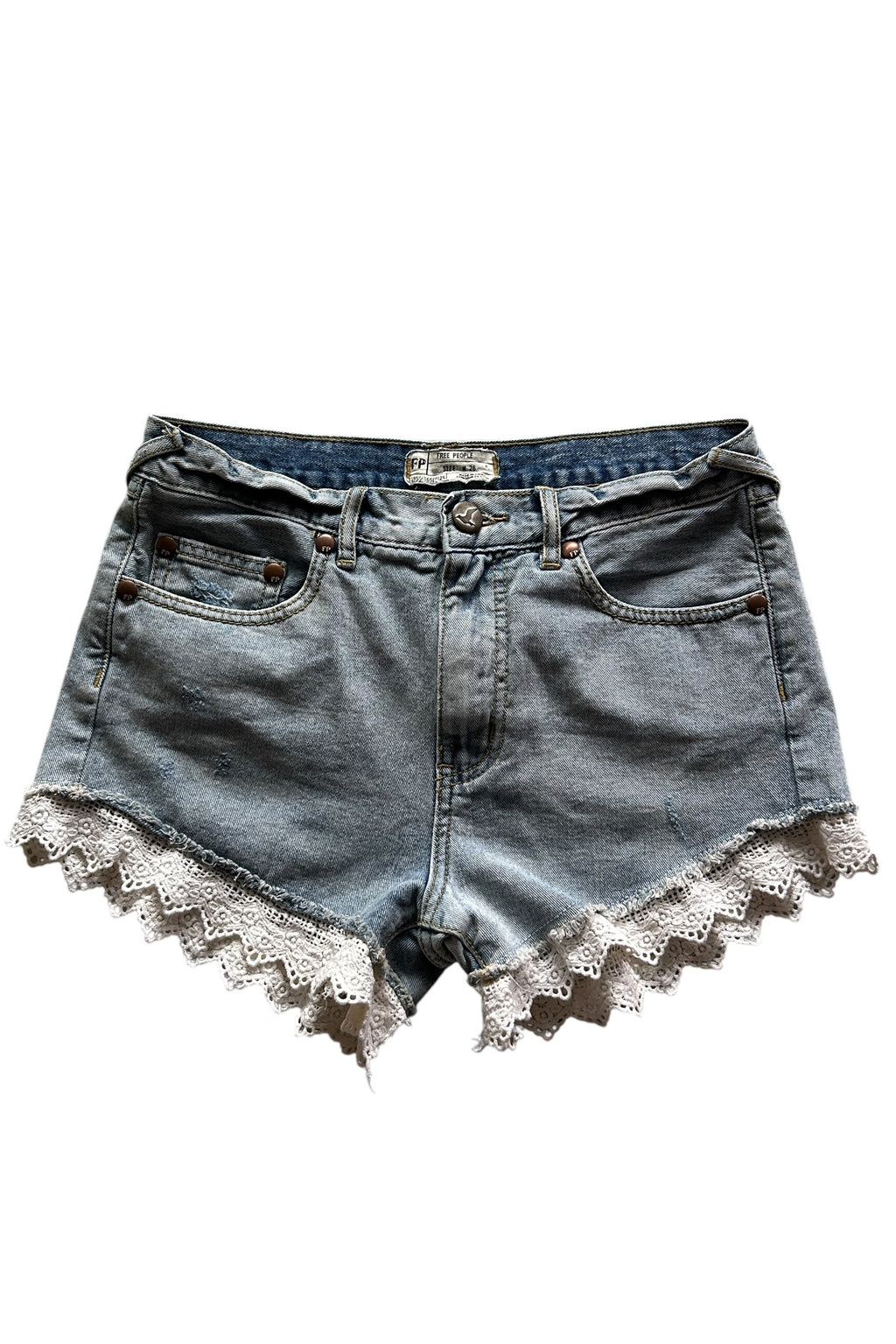 Pre-Owned Free People Crochet Lace Denim Shorts