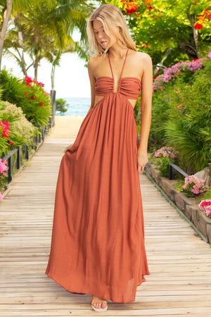 Allison Halter Neck Side Cutout Maxi Dress