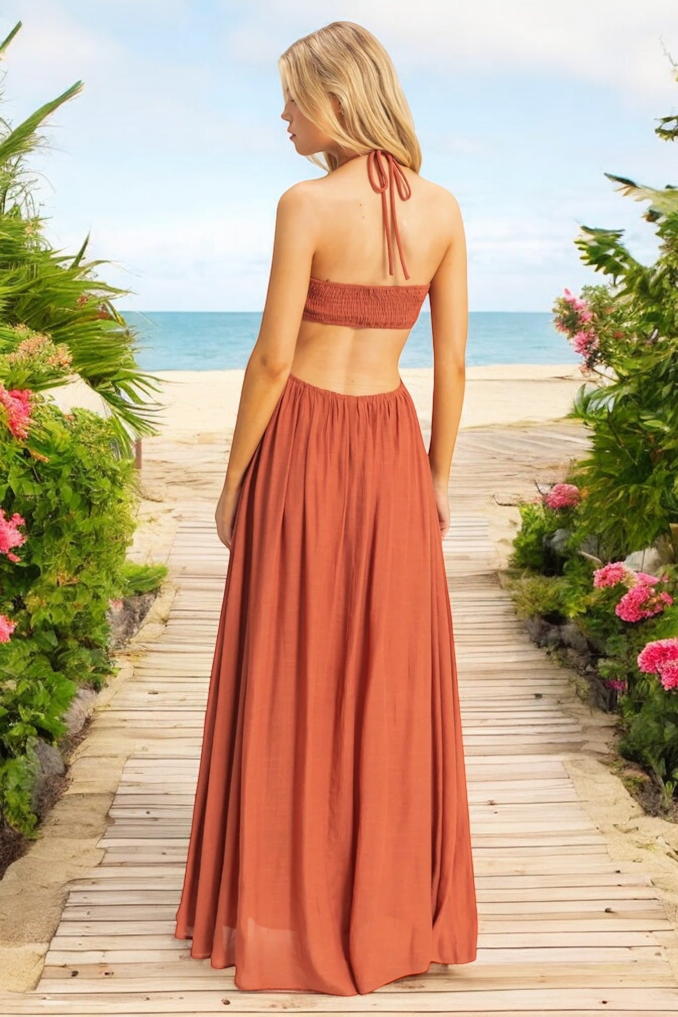 Allison Halter Neck Side Cutout Maxi Dress