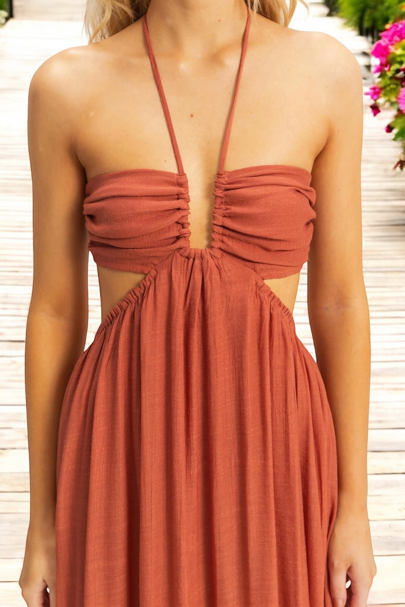 Allison Halter Neck Side Cutout Maxi Dress