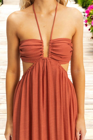 Allison Halter Neck Side Cutout Maxi Dress
