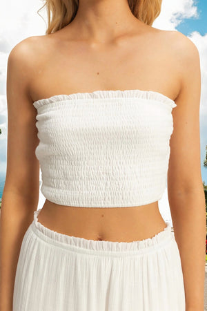 Anna Ruffle Trim Neckline Smocked Tube Top