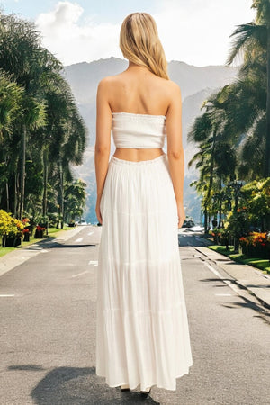 Anna Ruffle Trim Waistband Tiered Ruffle Maxi Skirt