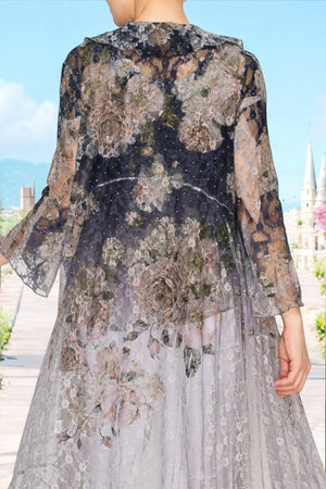 Nancy Floral Pattern Rhinestone Lace Cardigan