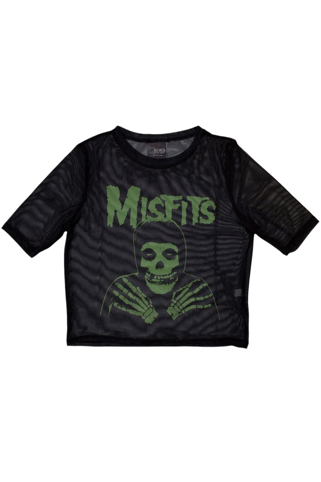 The Misfits Green Hands Print Mesh Cropped Top