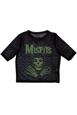 The Misfits Green Hands Print Mesh Cropped Top