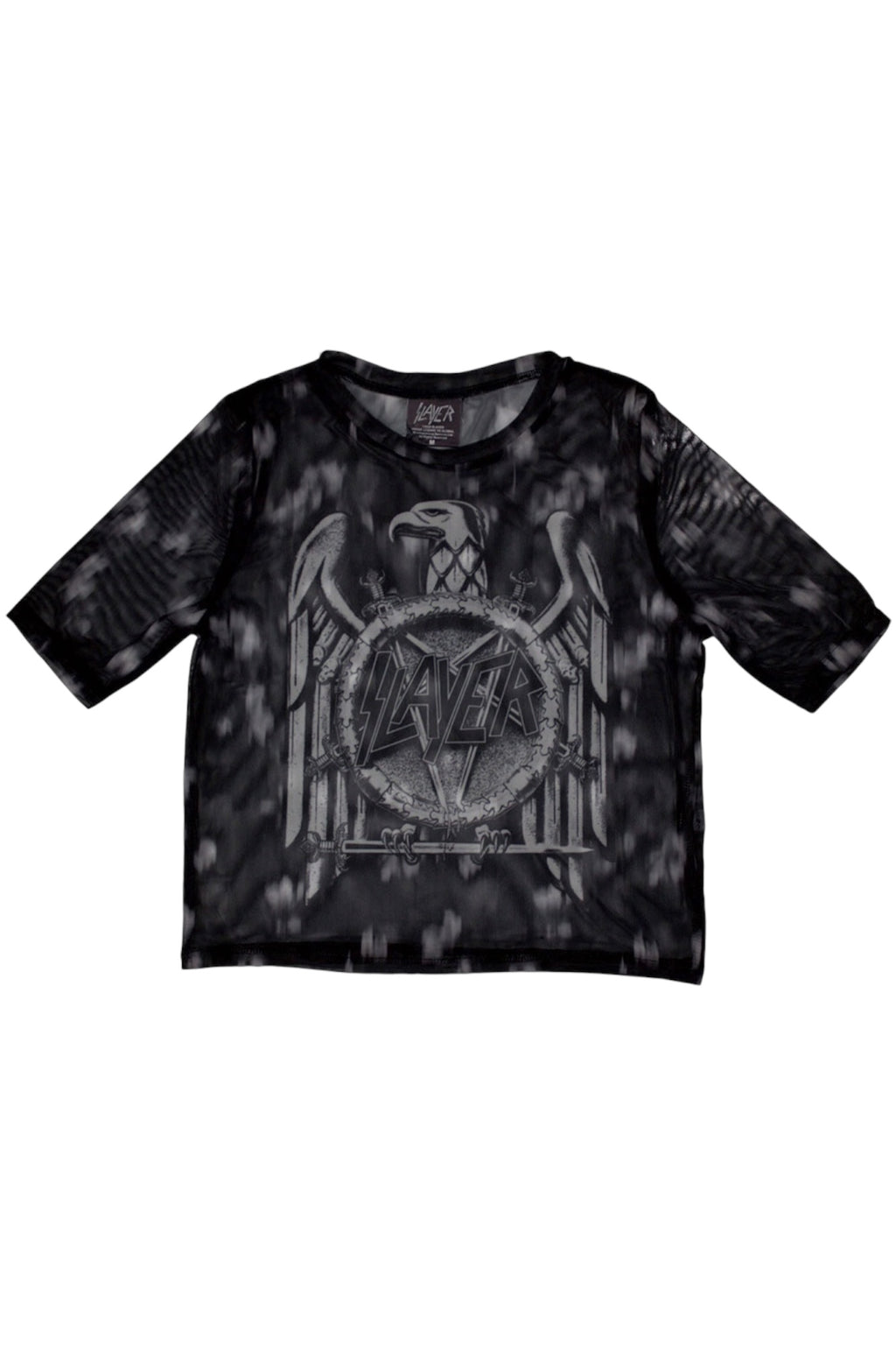 Slayer Mono Eagle & Bleached Out Spots Mesh Cropped Top