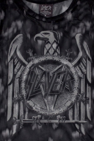 Slayer Mono Eagle & Bleached Out Spots Mesh Cropped Top